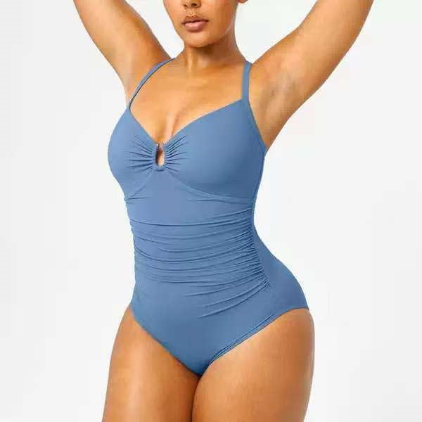 Women's Solid Color Slimming One-Piece Swimsuit | Tummy Control Double-Strap Bathing Suit