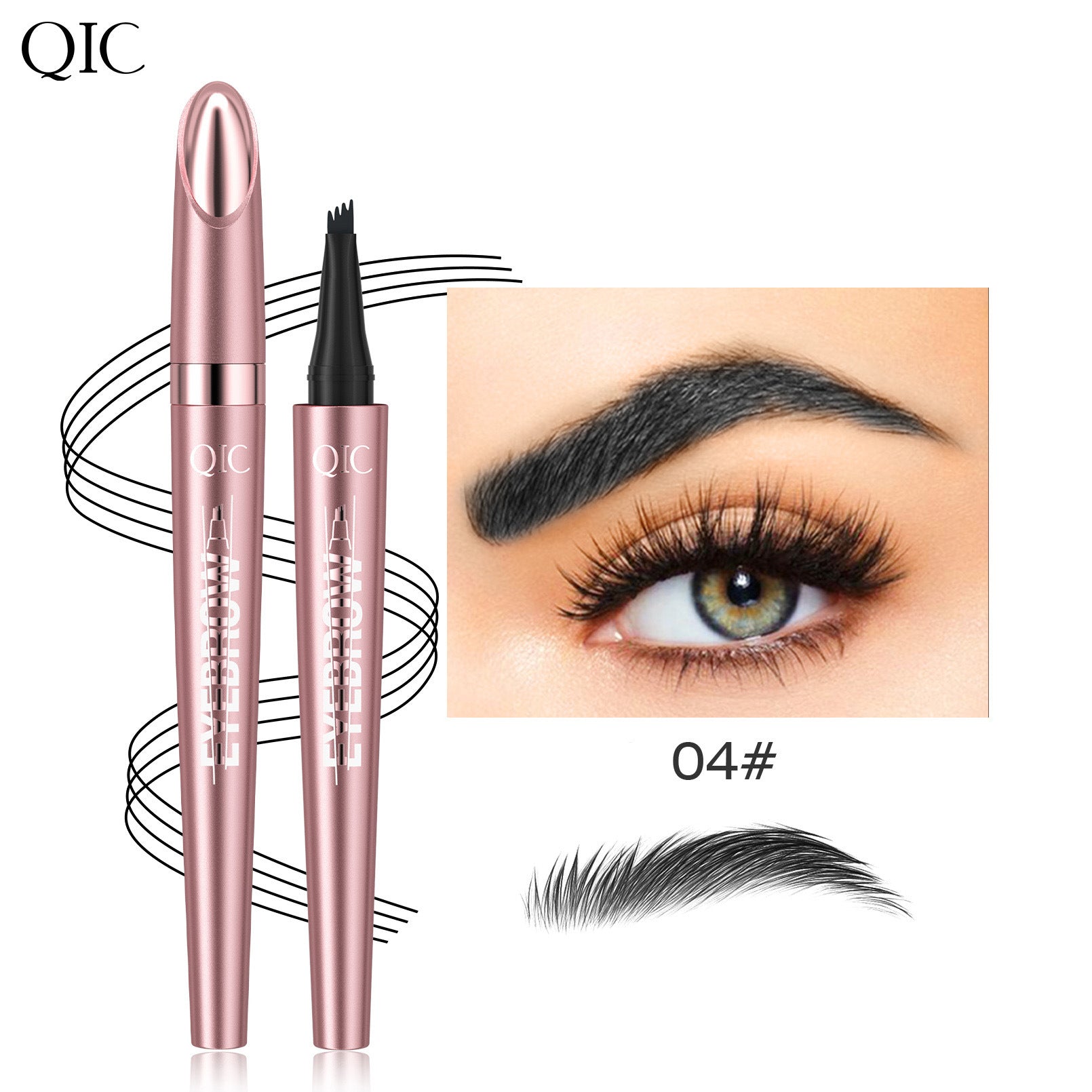 4-Tip Microblading Eyebrow Pen | Waterproof & Sweatproof Liquid Brow Pencil for Natural Hair-Like Brows