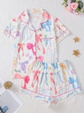 Women's Printed Short Sleeve Pajama Set | Loose-Fit Lapel Top & Shorts | Comfortable 2-Piece Loungewear Set