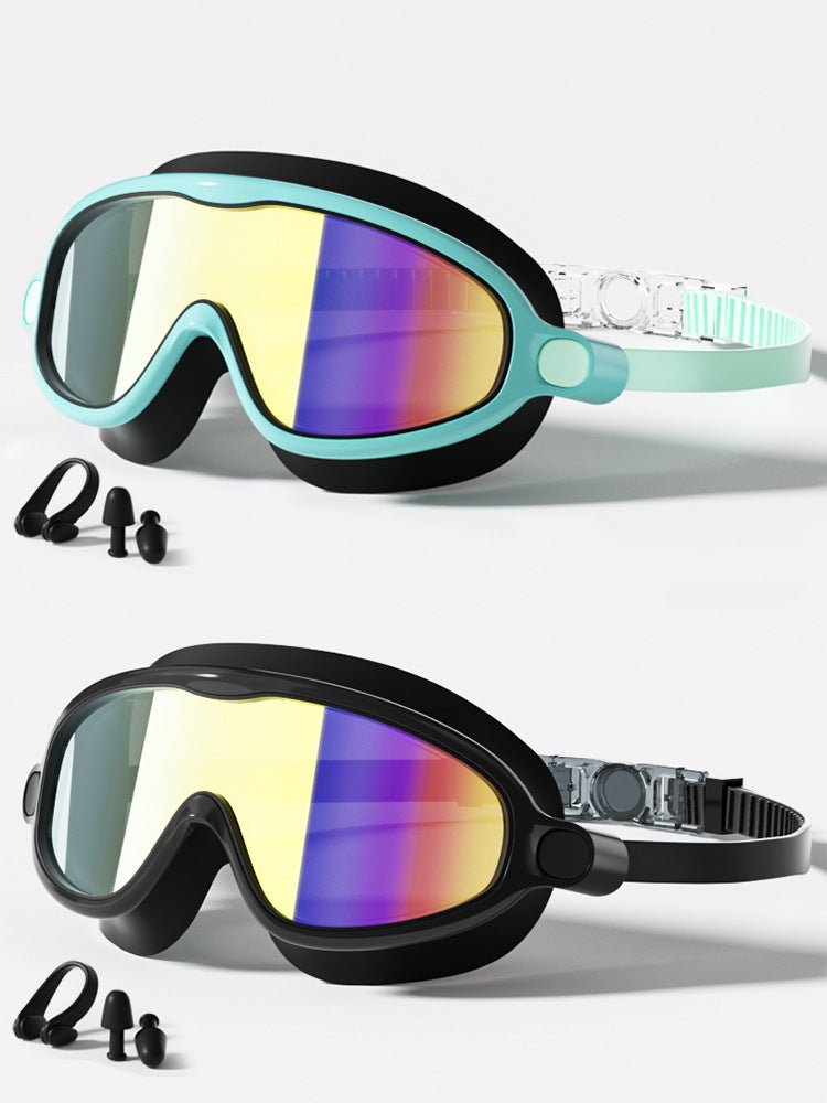 Kids Swimming Goggles with Large Frame | Silicone Waterproof Anti-Fog Swim Goggles for Boys & Girls | Clear Vision New Design