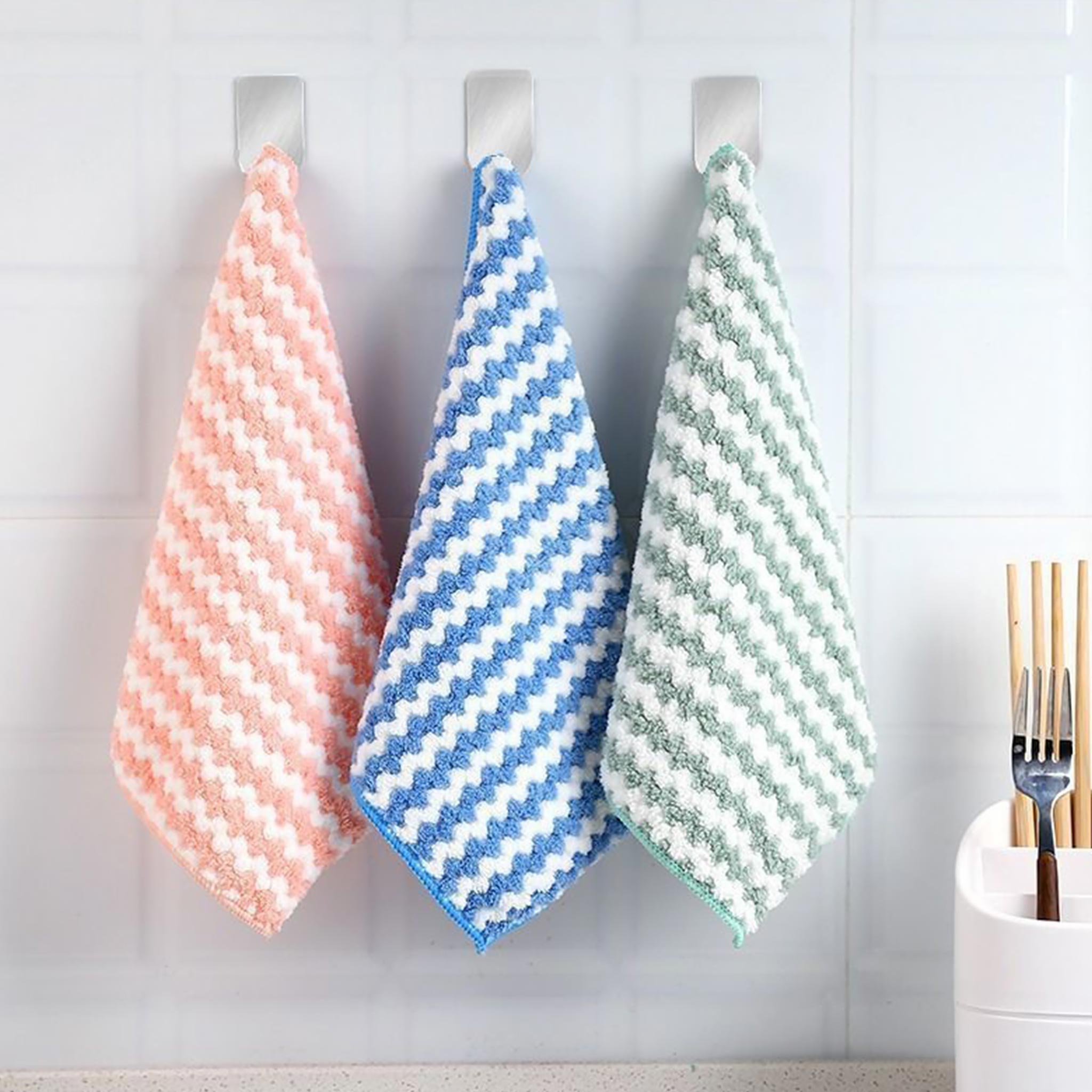 Coral Fleece Dishcloth Set | Super Absorbent Wave Pattern Cleaning Cloth | Kitchen & Hand Towel