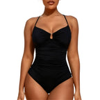 Women's Solid Color Slimming One-Piece Swimsuit | Tummy Control Double-Strap Bathing Suit