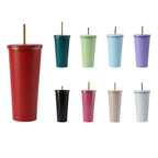 304 Stainless Steel Insulated Coffee Tumbler with Straw | Double Wall Vacuum Car Travel Mug with Gold Rim