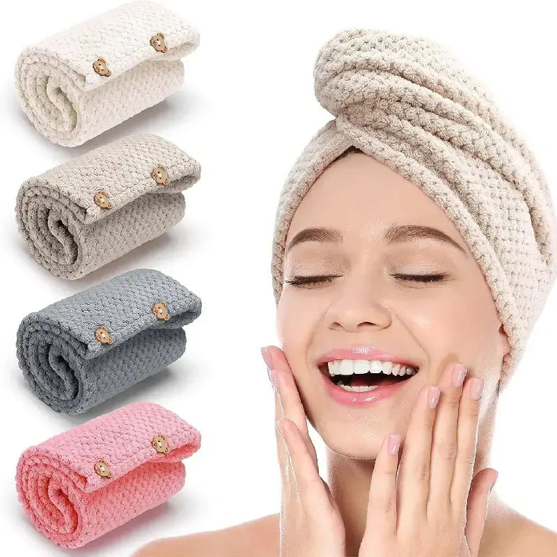 Women’s Thick Coral Fleece Hair Drying Towel Cap | Ultra Absorbent Quick-Dry Bath Turban | Anti-Shedding Hair Wrap