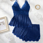 Lace Trim Cami Sleepwear Set for Women | Sexy Casual Home Loungewear Top & Shorts | 2-Piece Pajama Set