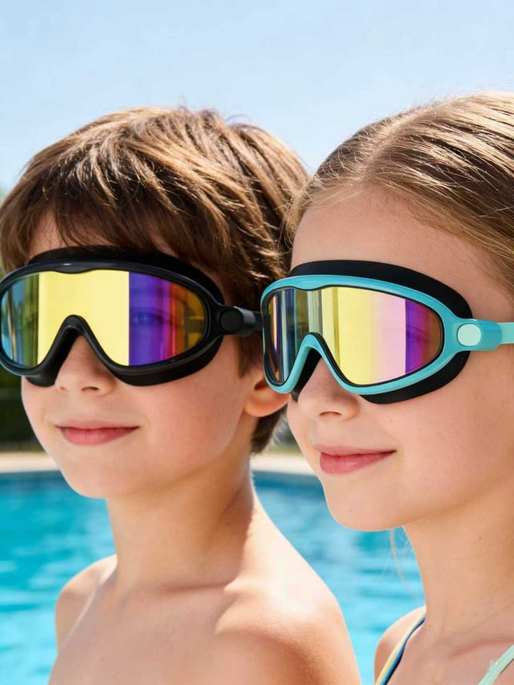 Kids Swimming Goggles with Large Frame | Silicone Waterproof Anti-Fog Swim Goggles for Boys & Girls | Clear Vision New Design