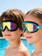 Kids Swimming Goggles with Large Frame | Silicone Waterproof Anti-Fog Swim Goggles for Boys & Girls | Clear Vision New Design