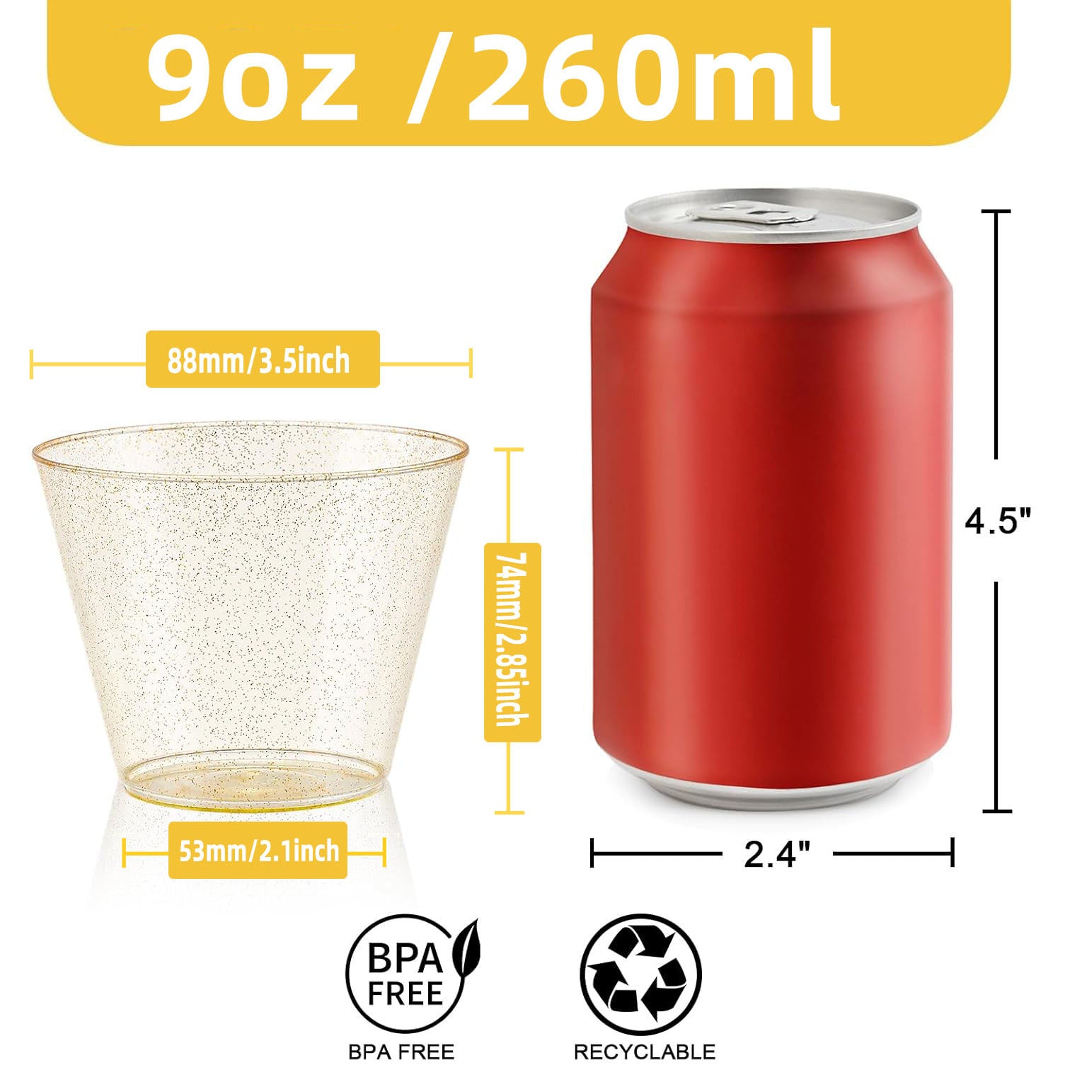 Gold Glitter Plastic Wine Glasses | Disposable Cocktail Cups for Parties, Weddings & Celebrations