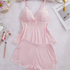 Lace Trim Cami Sleepwear Set for Women | Sexy Casual Home Loungewear Top & Shorts | 2-Piece Pajama Set