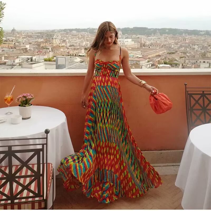 Women's Summer Printed Spaghetti Strap Dress | Elegant Fashion Sleeveless Sundress