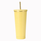 304 Stainless Steel Insulated Coffee Tumbler with Straw | Double Wall Vacuum Car Travel Mug with Gold Rim