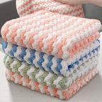 Coral Fleece Dishcloth Set | Super Absorbent Wave Pattern Cleaning Cloth | Kitchen & Hand Towel