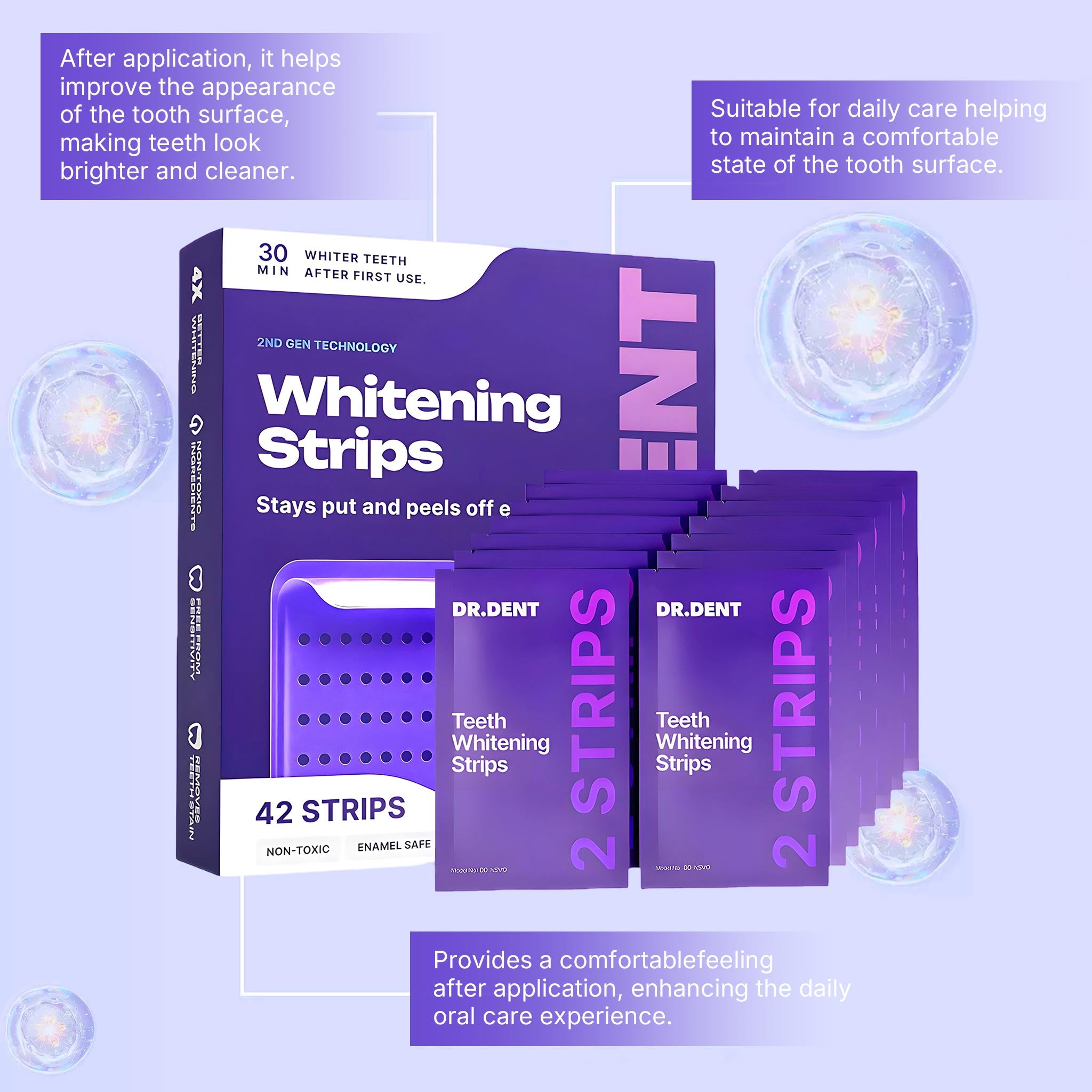 Dr. Dent Purple Teeth Whitening Enamel-Care Cleaning Strips