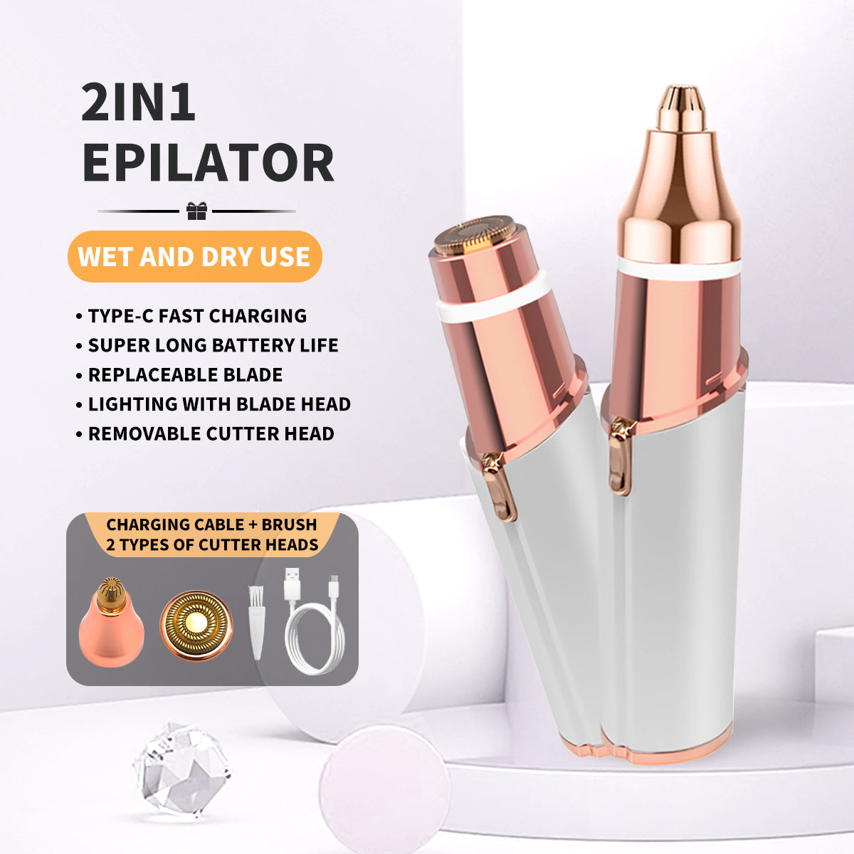 Women’s 2-in-1 Electric Eyebrow Trimmer | Precision Shaver & Facial Hair Remover Grooming Device