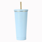 304 Stainless Steel Insulated Coffee Tumbler with Straw | Double Wall Vacuum Car Travel Mug with Gold Rim