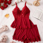 Lace Trim Cami Sleepwear Set for Women | Sexy Casual Home Loungewear Top & Shorts | 2-Piece Pajama Set