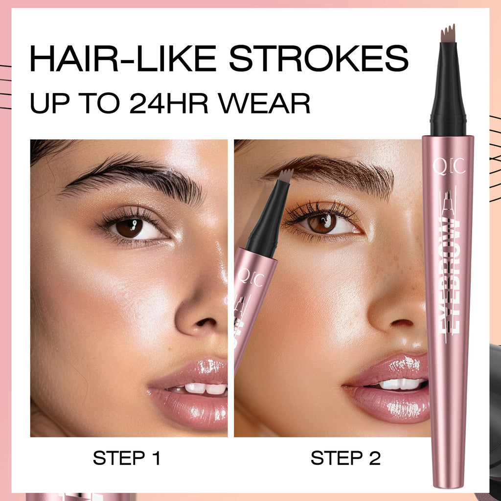 4-Tip Microblading Eyebrow Pen | Waterproof & Sweatproof Liquid Brow Pencil for Natural Hair-Like Brows
