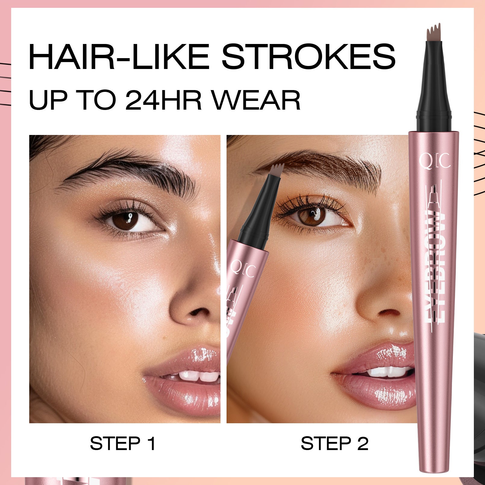4-Tip Microblading Eyebrow Pen | Waterproof & Sweatproof Liquid Brow Pencil for Natural Hair-Like Brows