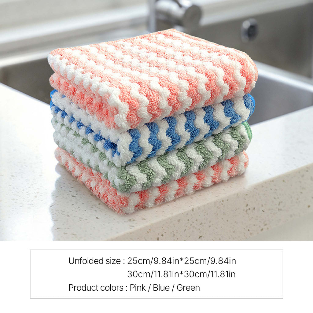 Coral Fleece Dishcloth Set | Super Absorbent Wave Pattern Cleaning Cloth | Kitchen & Hand Towel