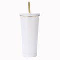 304 Stainless Steel Insulated Coffee Tumbler with Straw | Double Wall Vacuum Car Travel Mug with Gold Rim