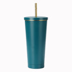 304 Stainless Steel Insulated Coffee Tumbler with Straw | Double Wall Vacuum Car Travel Mug with Gold Rim