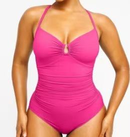 Women's Solid Color Slimming One-Piece Swimsuit | Tummy Control Double-Strap Bathing Suit