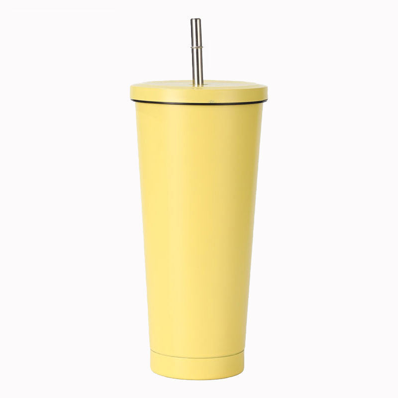 304 Stainless Steel Insulated Coffee Tumbler with Straw | Double Wall Vacuum Car Travel Mug with Gold Rim