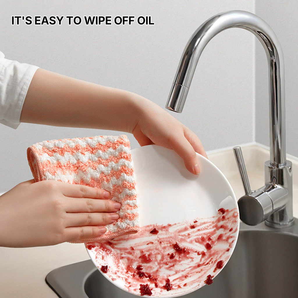 Coral Fleece Dishcloth Set | Super Absorbent Wave Pattern Cleaning Cloth | Kitchen & Hand Towel