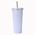 304 Stainless Steel Insulated Coffee Tumbler with Straw | Double Wall Vacuum Car Travel Mug with Gold Rim