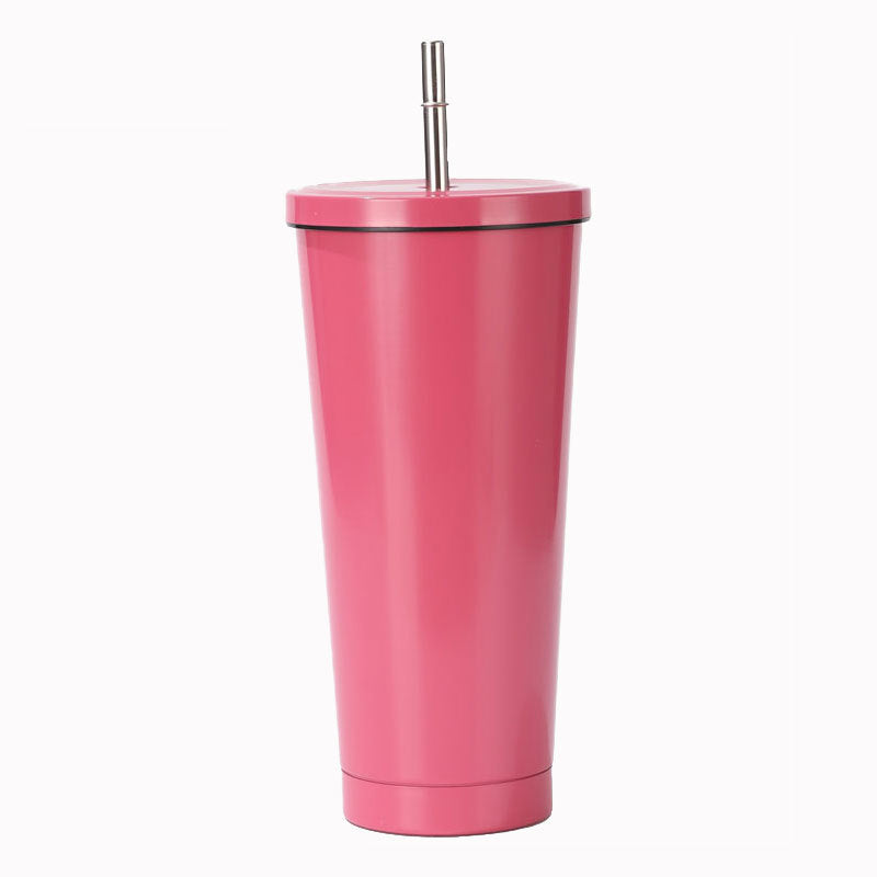 304 Stainless Steel Insulated Coffee Tumbler with Straw | Double Wall Vacuum Car Travel Mug with Gold Rim