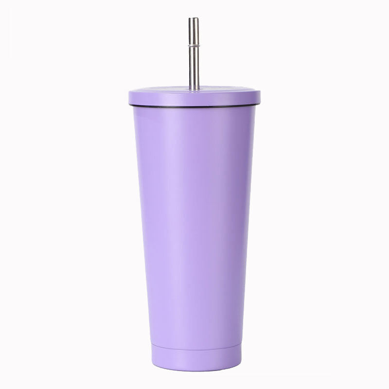 304 Stainless Steel Insulated Coffee Tumbler with Straw | Double Wall Vacuum Car Travel Mug with Gold Rim