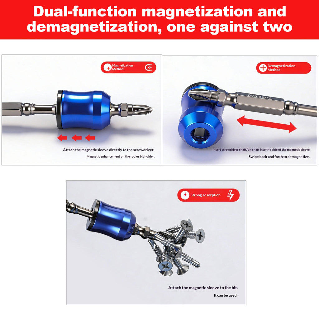 Aluminum Alloy Magnetic Bit Magnetizer/Demagnetizer | Strong Magnetic Screwdriver Bit Holder & Enhancer