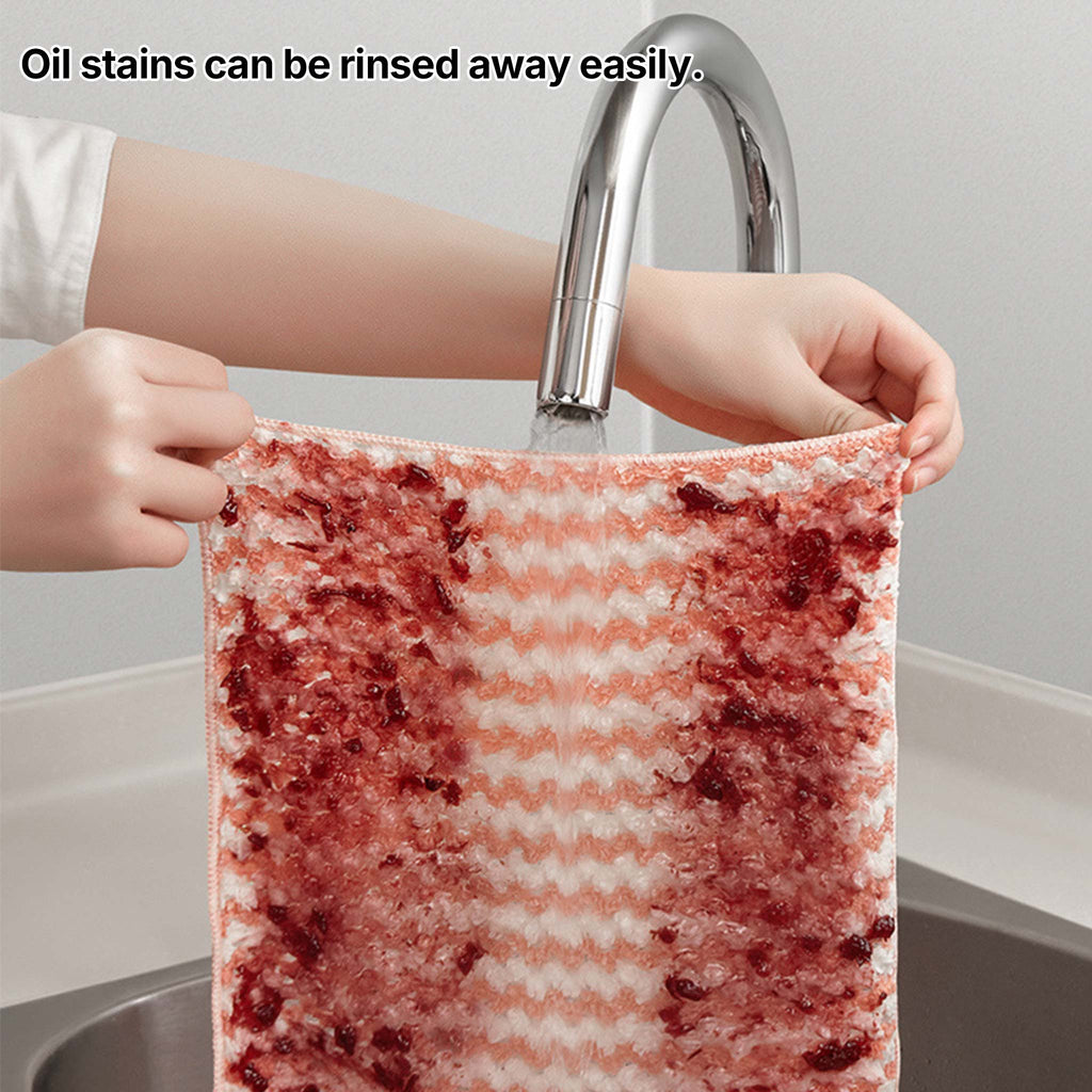 Coral Fleece Dishcloth Set | Super Absorbent Wave Pattern Cleaning Cloth | Kitchen & Hand Towel