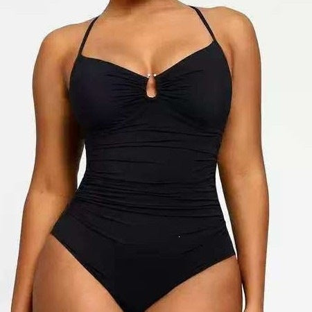 Women's Solid Color Slimming One-Piece Swimsuit | Tummy Control Double-Strap Bathing Suit