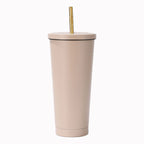304 Stainless Steel Insulated Coffee Tumbler with Straw | Double Wall Vacuum Car Travel Mug with Gold Rim