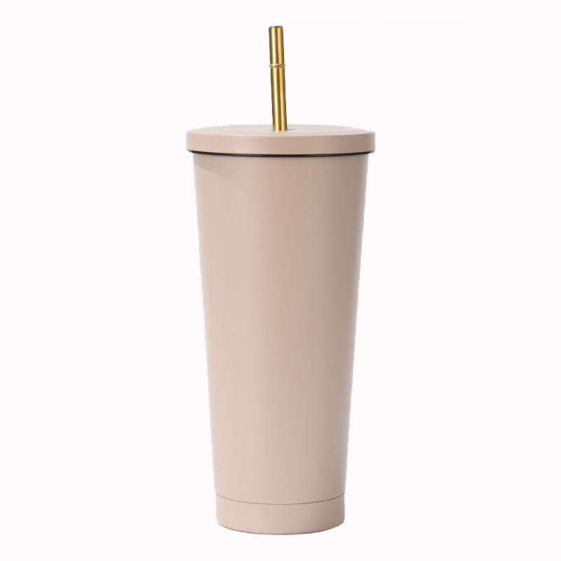 304 Stainless Steel Insulated Coffee Tumbler with Straw | Double Wall Vacuum Car Travel Mug with Gold Rim