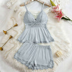 Lace Trim Cami Sleepwear Set for Women | Sexy Casual Home Loungewear Top & Shorts | 2-Piece Pajama Set