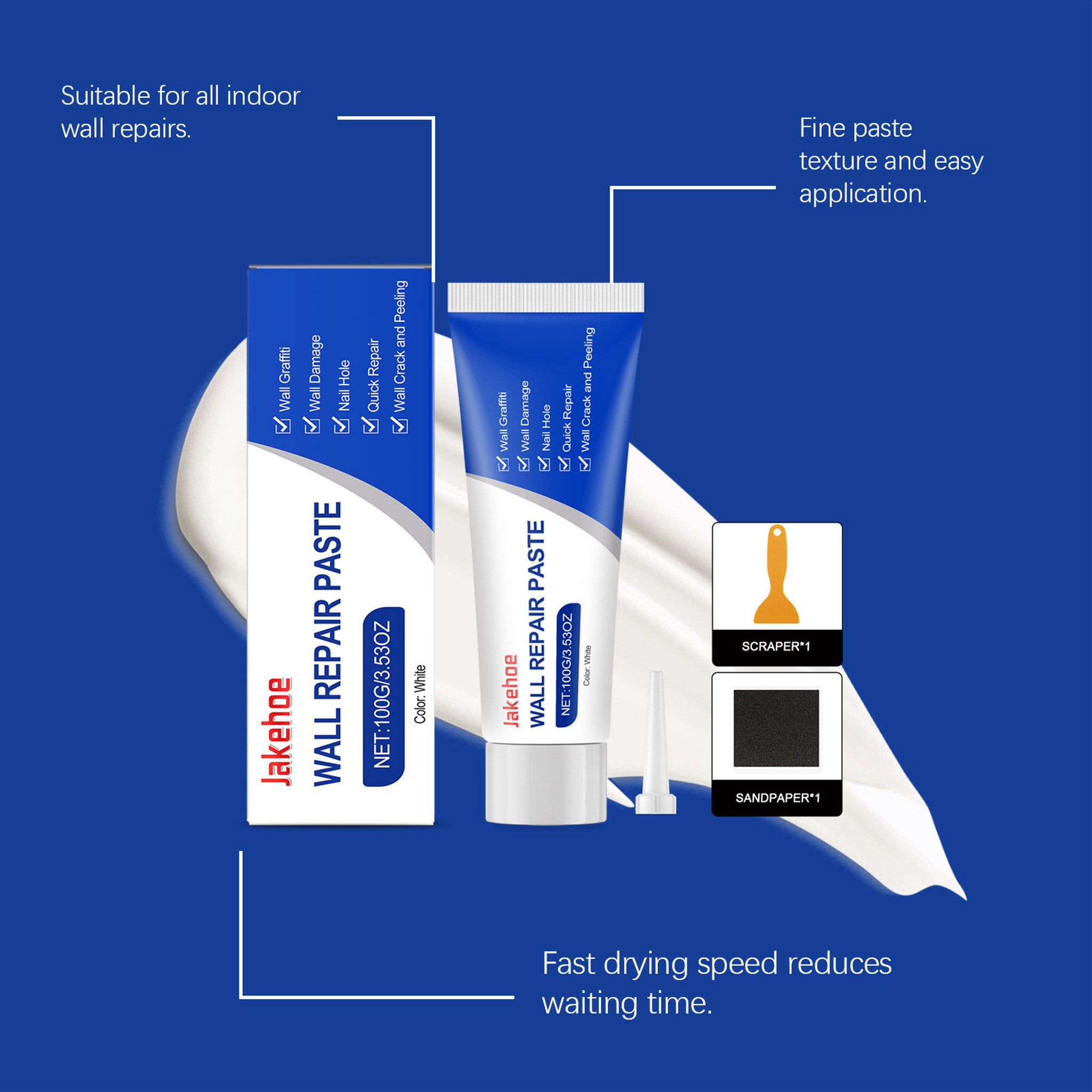 Jakehoe Wall Care Kit: Home Wall Stains & Graffiti Renovation, Paint Peeling & Crack Repair Cream