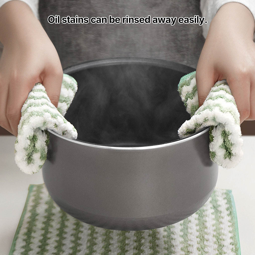 Coral Fleece Dishcloth Set | Super Absorbent Wave Pattern Cleaning Cloth | Kitchen & Hand Towel