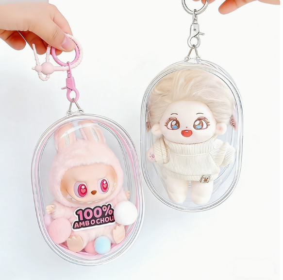 Transparent PVC Character Bag | Cute Keychain & Mini Storage Pouch