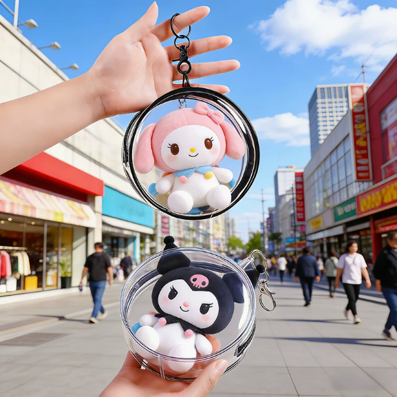 Transparent PVC Character Bag | Cute Keychain & Mini Storage Pouch