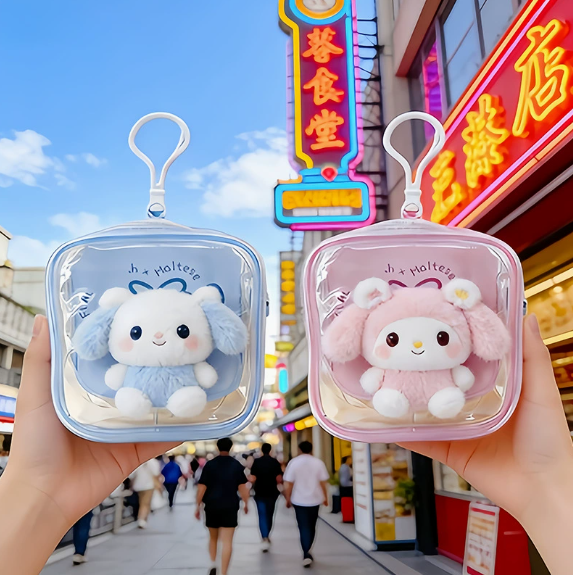 Transparent PVC Character Bag | Cute Keychain & Mini Storage Pouch