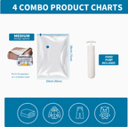 Vacuum Compression Storage Bags – 4-Pack with Hand Pump | Space-Saving Clothes Organizer