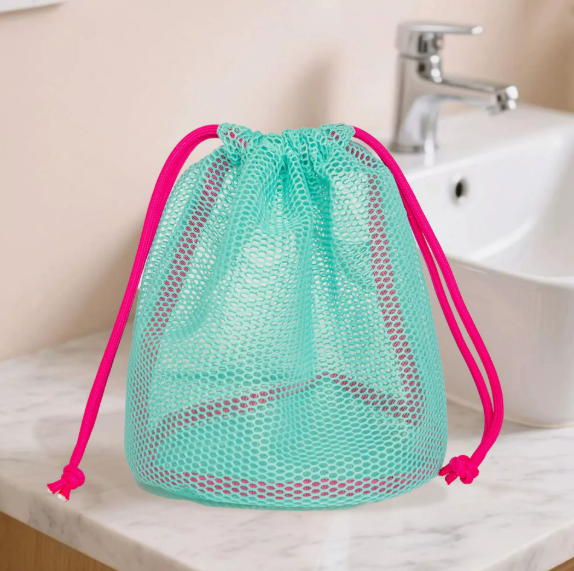 Dopamine Drawstring Makeup Bag | Portable Mesh Cosmetic Pouch