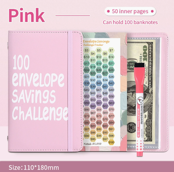 100-Day Savings Challenge Binder (A6, Pink)