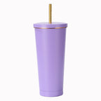304 Stainless Steel Insulated Coffee Tumbler with Straw | Double Wall Vacuum Car Travel Mug with Gold Rim