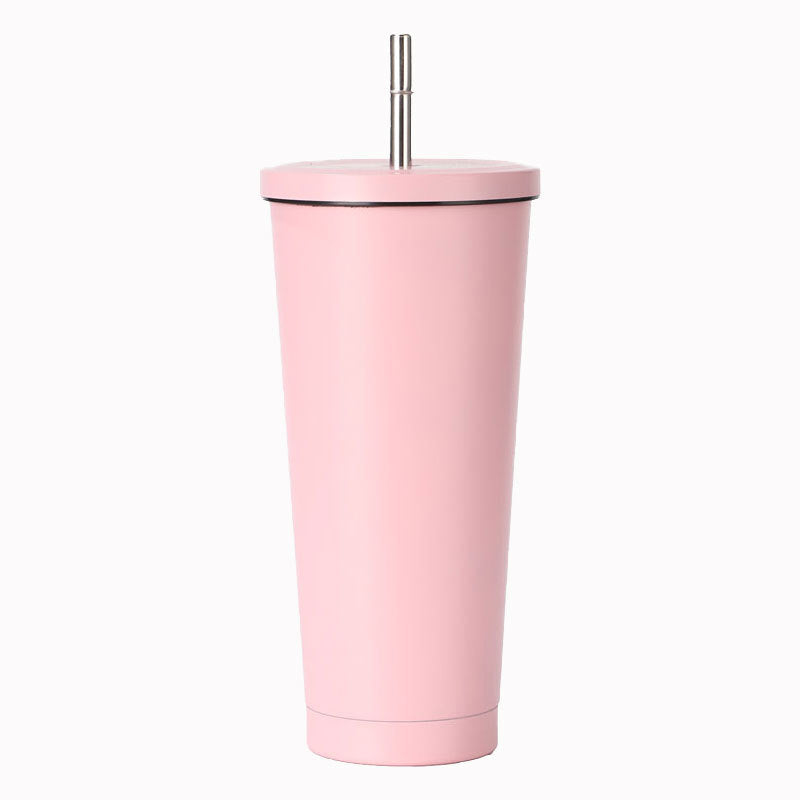 304 Stainless Steel Insulated Coffee Tumbler with Straw | Double Wall Vacuum Car Travel Mug with Gold Rim