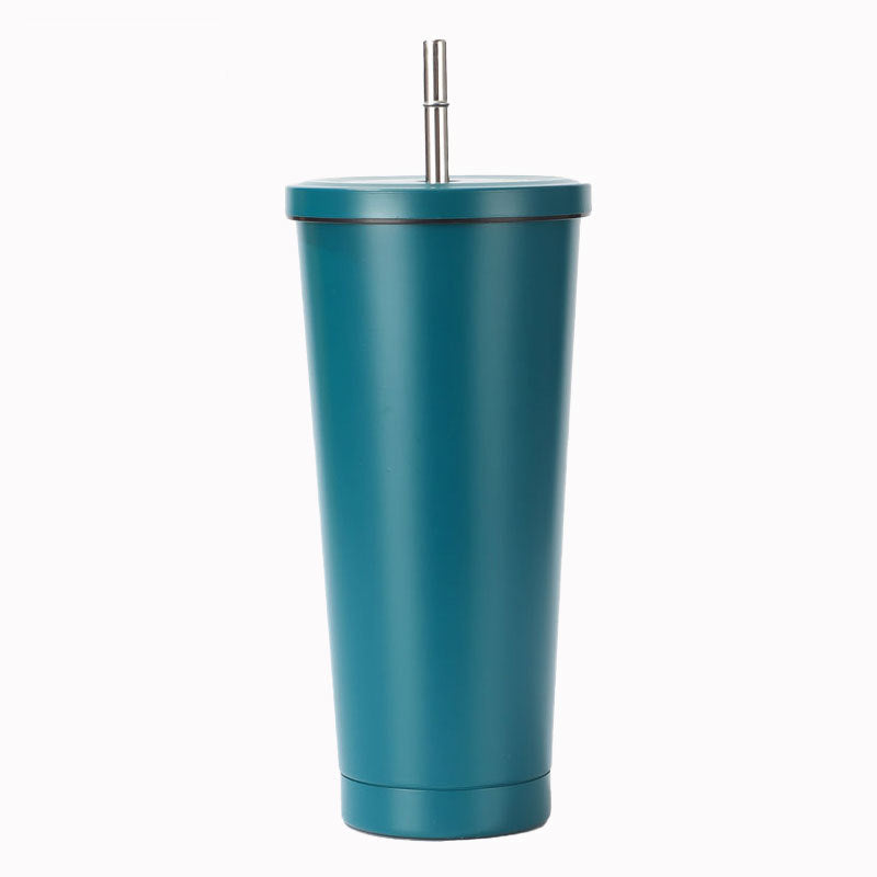304 Stainless Steel Insulated Coffee Tumbler with Straw | Double Wall Vacuum Car Travel Mug with Gold Rim