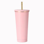 304 Stainless Steel Insulated Coffee Tumbler with Straw | Double Wall Vacuum Car Travel Mug with Gold Rim
