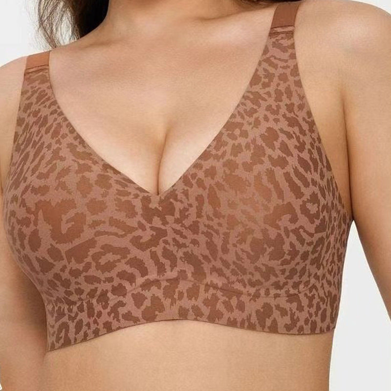 Full-Coverage Leopard Print Seamless Push-Up Bra